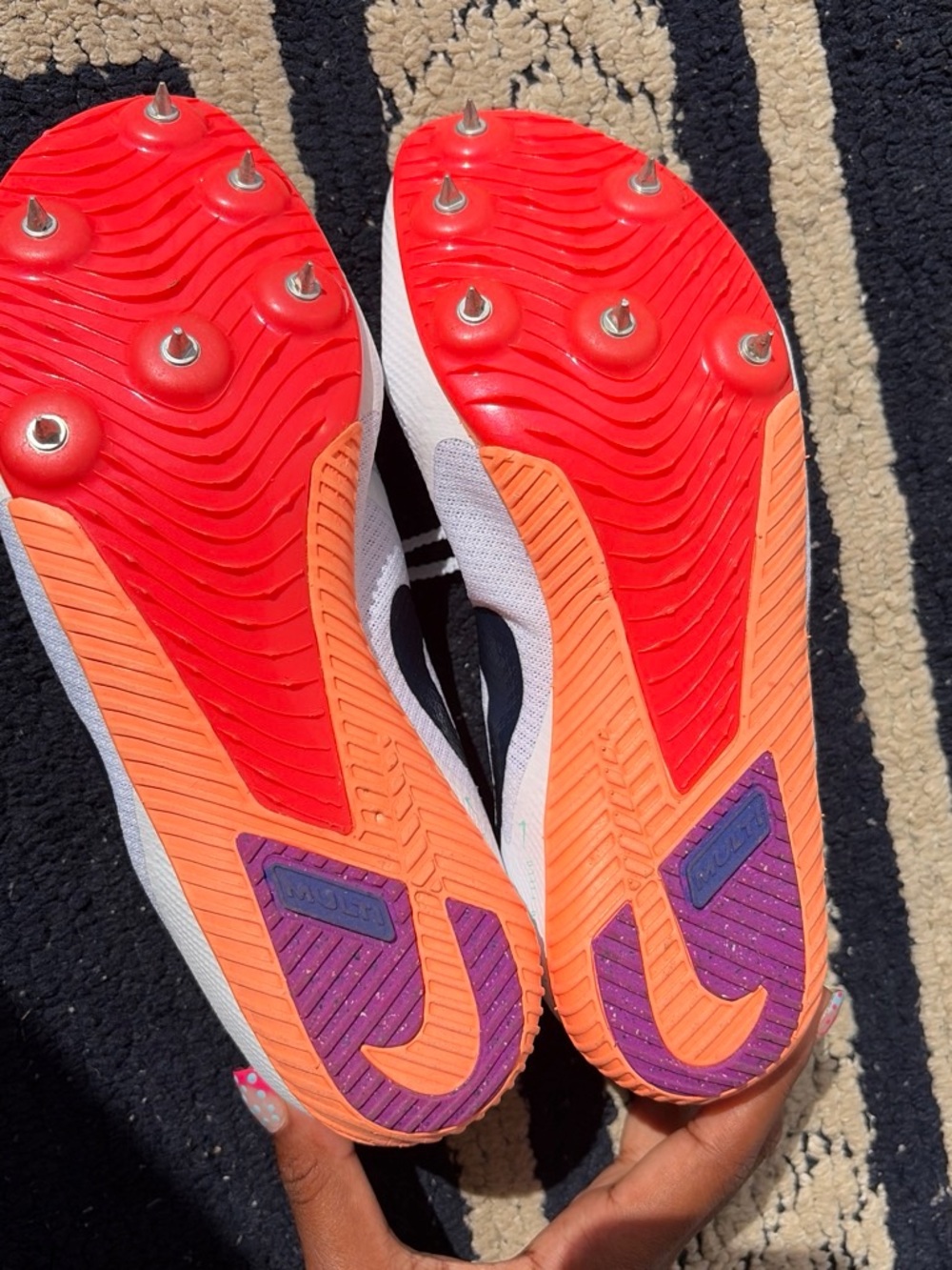 Woman’s Track Spikes - White with Red, Orange & Purple Accents